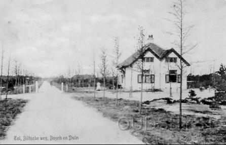 Biltsew-1921-001.jpg - Op de hoek Biltscheweg-Taveernelaan-Tolhuislaan stond het Tolhuis. De eerste tolbaas was J. Hoekjan, zijn vrouw was tolgaarster. De foto is van 1910, de fotograaf stond op de Taveernelaan. In 1914 werd de tol opgeheven.